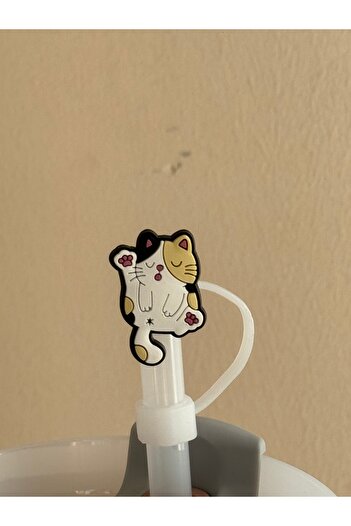 ÇAKRA Cute Cat Model Silicone Dustproof Leak Proof Straw Cover Compatible with 1 Thermos