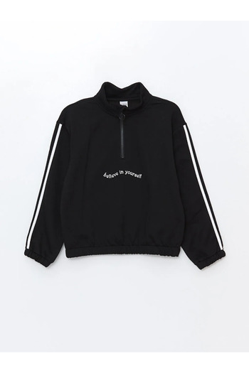 LC Waikiki Lcw Kids New Black Stand Collar Girl's Tracksuit Set
