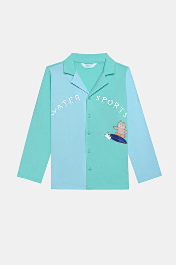 Penti Σετ πιτζάμες Cotton Boy's Water Sport με λευκά κουμπιά πουκάμισο