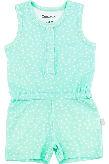 Boumini Mint Colored Sleeveless Shorts Jumpsuit Salopet - Triangles with Elastic Waist