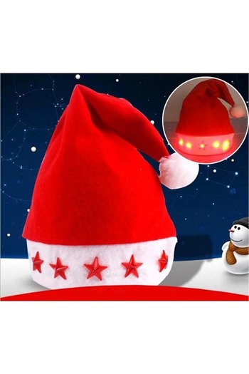 asöy Christmas Hat Lighted Christmas Hat Red Lighted Hat Star Patterned Christmas Hat 1 Piece