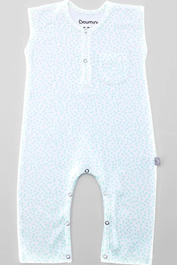 Boumini Sleeveless Long Legged Snap Fastener Baby Jumpsuit Leaves Mint