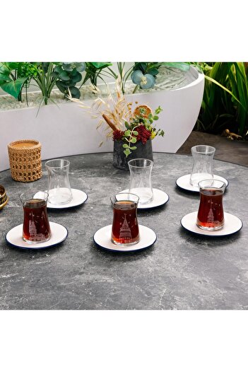 Anadolia Galata and Maiden's Tower 6-Piece Glass Tea Cup and Saucer Set