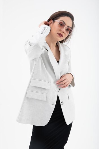 VAPUR TEKSTİL Polyviscose Jacket - Three Pocket Flap, Crest Detail, Gray