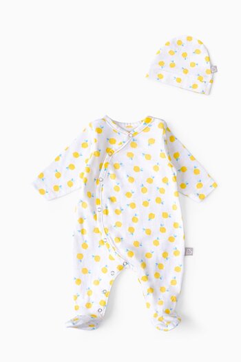 Boumini Yellow Lemon Patterned Baby Romper and Hat Set