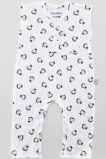 Boumini Ollie Cream Sleeveless Long Legged Snap Fastener Baby Romper