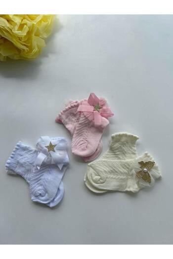 miabambim Set of 3 Ribbon Tulle and Star Detailed Socks