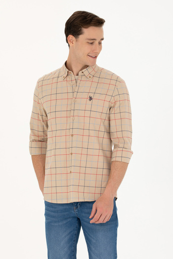 U.S. Polo Assn. Чоловічий плед пісочний Сорочка 50279460VR085