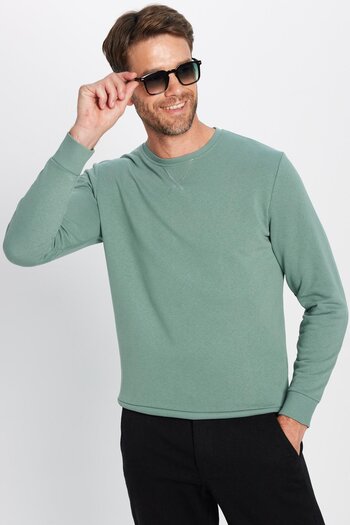 Tudors Φούτερ Unisex Oversize Wide Cut 100% βαμβακερό Basic Green Crew Neck Φούτερ
