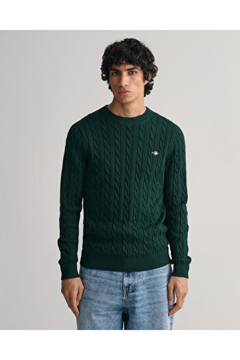 Gant Erkek Yeşil Regular Fit Bisiklet Yaka Kazak