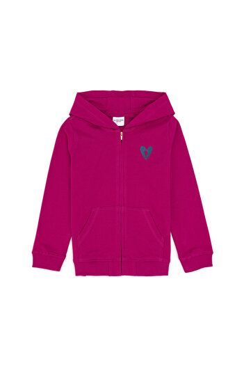 U.S. Polo Assn. Kız Çocuk Fuşya Fermuarlı Basic Sweatshirt 50296390-VR023