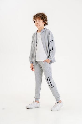 Mışıl Kids Best Team Printed Hooded Sleeve Leg Zipper Detailed Bottom Top Boy's Tracksuit Set