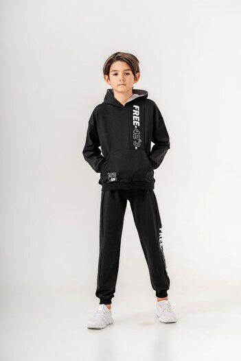 Mışıl Kids Boy's Tracksuit Set - Free-42 ° 3-up Printed, Leg Print Detail, Hooded