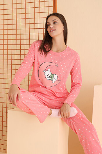 NBB Winnie Printed Cotton Pajamas Set for Women - Round Neck, Long Sleeve, Pomegranate Flower Pattern
