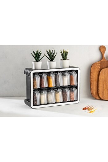 MCK Plus 12-Piece Spice Rack Storage Set with Stand and Clear Lid - for Wall and Mounted