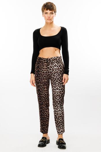 Moda İlgi Leopard Print Black Carrot Leg Elastic Waist Trousers - 7965