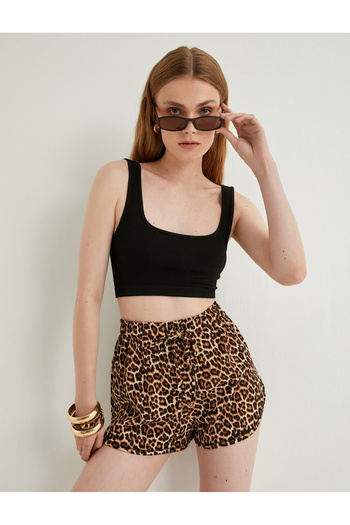 Koton Mini šortky s leopardím vzorem v pase Slim Fit se šněrováním
