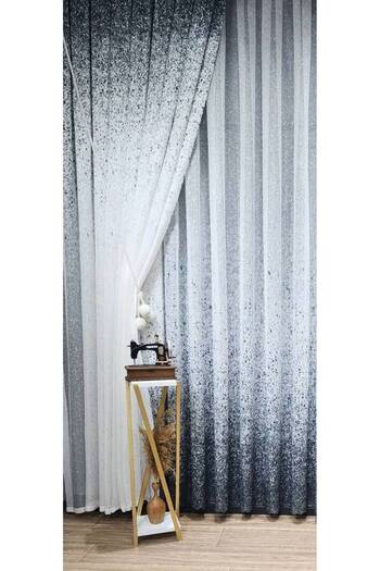 farbateks Gray Anthracite Smoked Color Transitional Sprinkled Single Wing Tulle Background Curtain Left