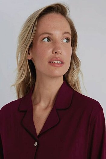 Eros Long Sleeve Front Button Shirt Women's Pajamas Set Solid Color