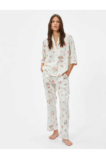 Koton Half Sleeve Floral Patterned Pajama Top