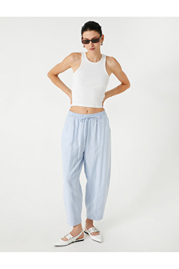 Koton Viscose Carrot Cut Pocket Trousers - Waist Tied