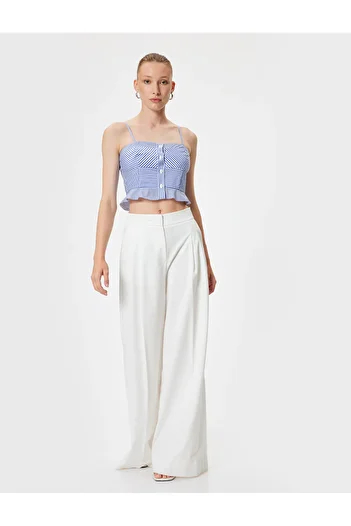 Koton X Melis Ağazat - Cotton Crop Bustier with Straps and Buttons