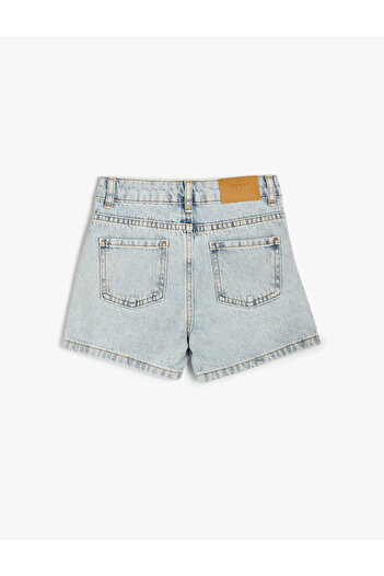 Koton Cotton Denim Shorts - Bead Embroidered and Pocketed