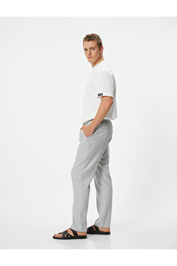 Koton Linen Summer Trousers - Chino, with Waist Laces and Pockets