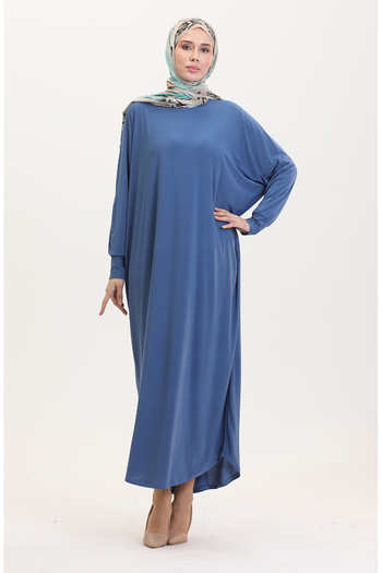 sefamerve 2000-22 Indigo Casual Bat Sleeve Dress