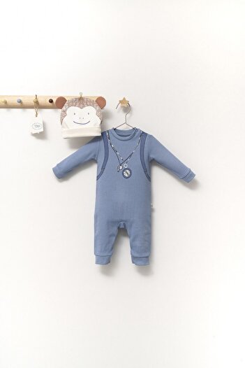 Tongs Baby Set salopeta cu caciulita cu urechiuse pentru bebelusi Ursulet, Tongs baby,Gri, 0-3 luni