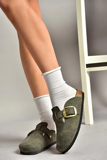 Fox Shoes Τ 777589002   Γυναικείες Παντόφλες Χακί Suede