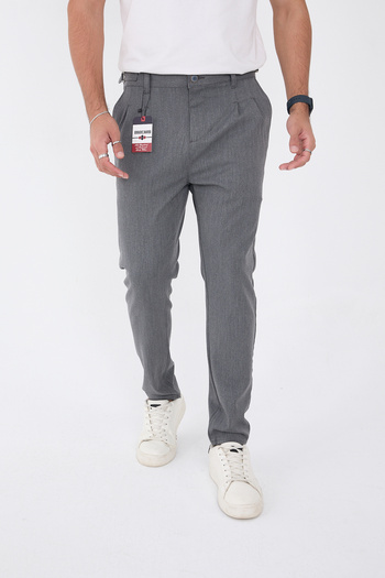 BROCARD Men's Winter Buckle Belt Italian Cut Boyfriend Fit Comfortable Dark Gray Fabric Trousers
