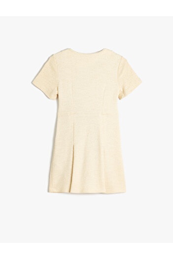 Koton Tweed-Kleid mit Rundhalsausschnitt und Herzdetail – kurze Ärmel