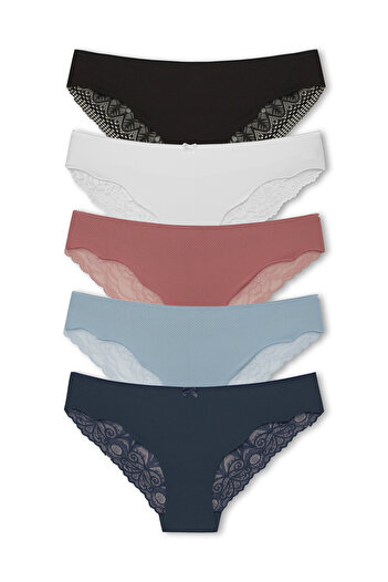 HNX Γυναικεία εσώρουχα 5 συσκευασιών Interlock Laser Cut Lace Slip πίσω
