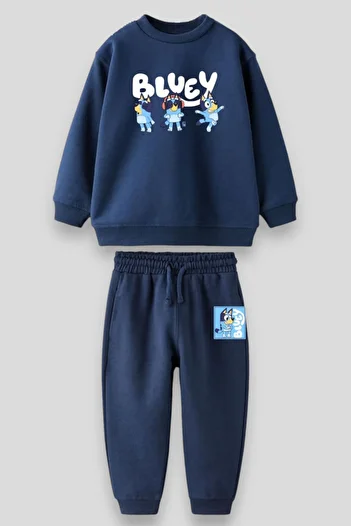 Magu Unisex Kids Bluey Patterned Cotton Sweatshirt Tracksuit Top and Bottom Set