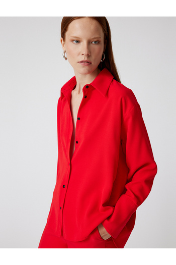 Koton Long Sleeve Crepe Shirt - Classic Collar, Regular Fit