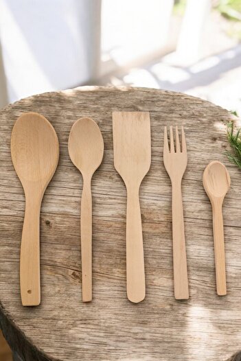 küche haus 5-Piece Wooden Spoon Set - Natural Handmade Unvarnished