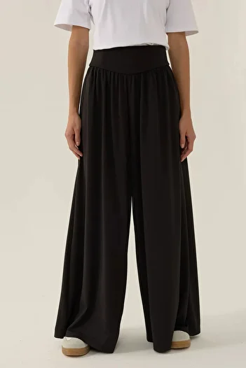 Hiccup High Waist Pleated Wide Leg Knitted Trousers