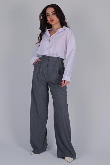 FACETTE Women's FC Gray Elastic High Waist Palazzo Trousers