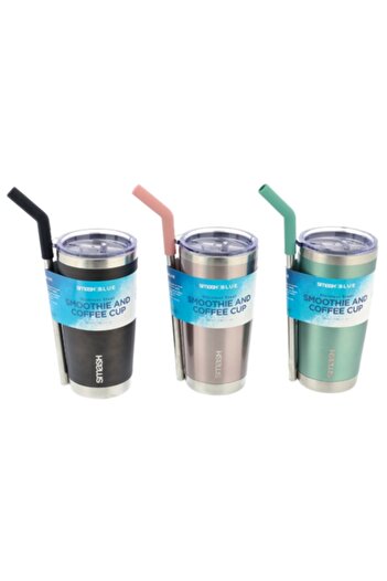 Smash Stainless Steel Smoothie and Coffee Cup with Straw 550ml