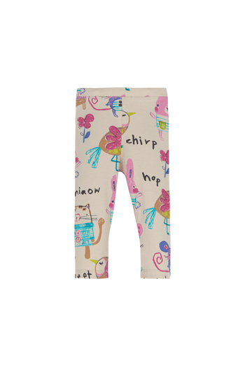 LOVETTI Girl's Beige Chirping Animals Patterned Knee-length Capri
