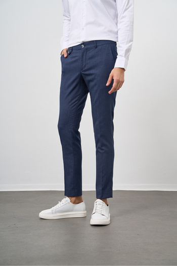 Morven Men's Navy Blue Carbon Patterned Slim Fit Classic Pants