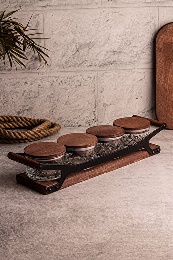 Snippy Milla Grade Round - Glass Breakfast Snack Bowl with 5 Pieces Trays and Wooden Vacuum Lid 235 ml