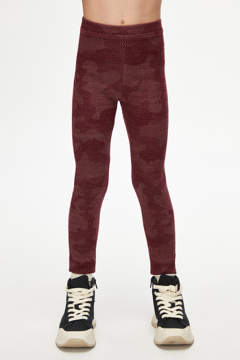 LOVETTI Burgundy Flamingo Patterned knitted Winter Leggings for Girls