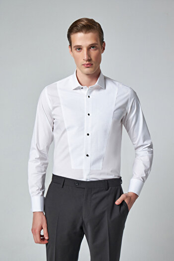 Tween Slim Fit Beyaz Düz Easy Care Smokin Gömlek