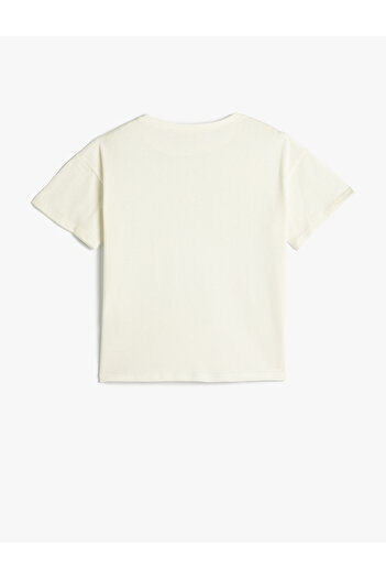 Koton T-shirt z krótkim rękawem i okrągłym dekoltem. Aplikacja w kształcie motyla. Szczegółowa bawełna