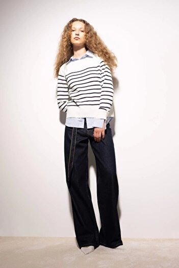 DeFacto Z1317 Regular Fit Crew Neck Striped Sweater