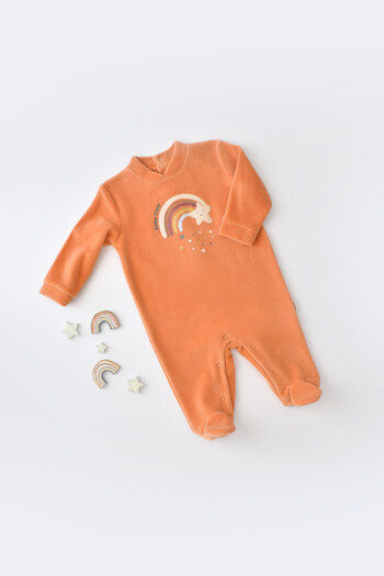 BabyCosy Salopeta Curcubeu cu maneca lunga si botosei Portocaliu, BabyCosy, 3-6 luni