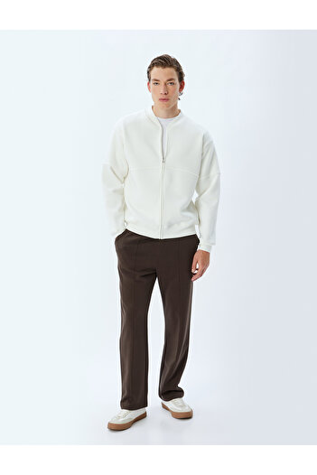 Koton Oversize Zippered Cotton Blend - Basic Stitching Detailed Cardigan