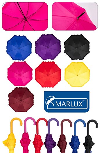 Marlux 1. Sınıf Kalite Baston Tip Rüzgara Dayanıklı 8 Fiber Telli Kadın Şemsiye Mavi 10132a